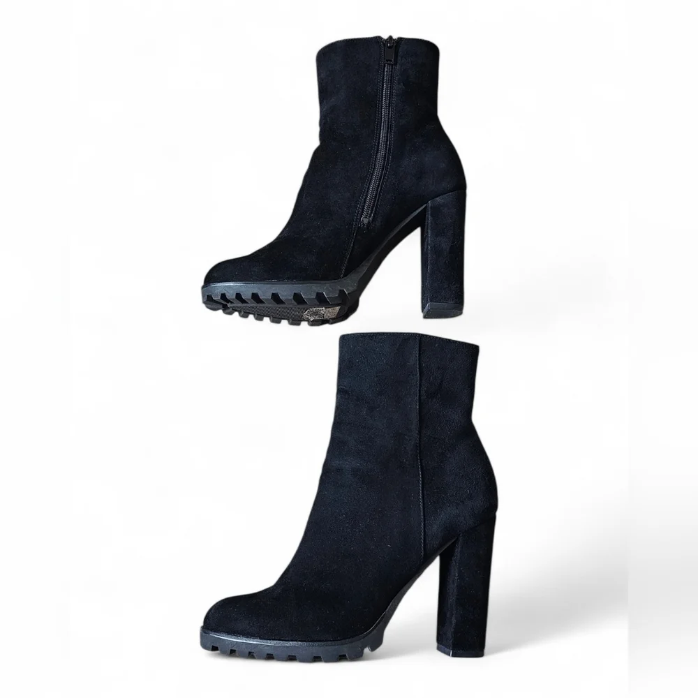 ALDO Women’s Black Suede Block Heel Ankle Boots Size 8.5 - Picture 5 of 9